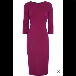 NWT New VICTORIA BECKHAM Magenta Double Crepe 3/4 Sleeve Fitted Dress 4